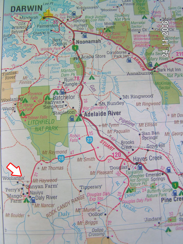 Map of Darwin to Daly River Woolianna area